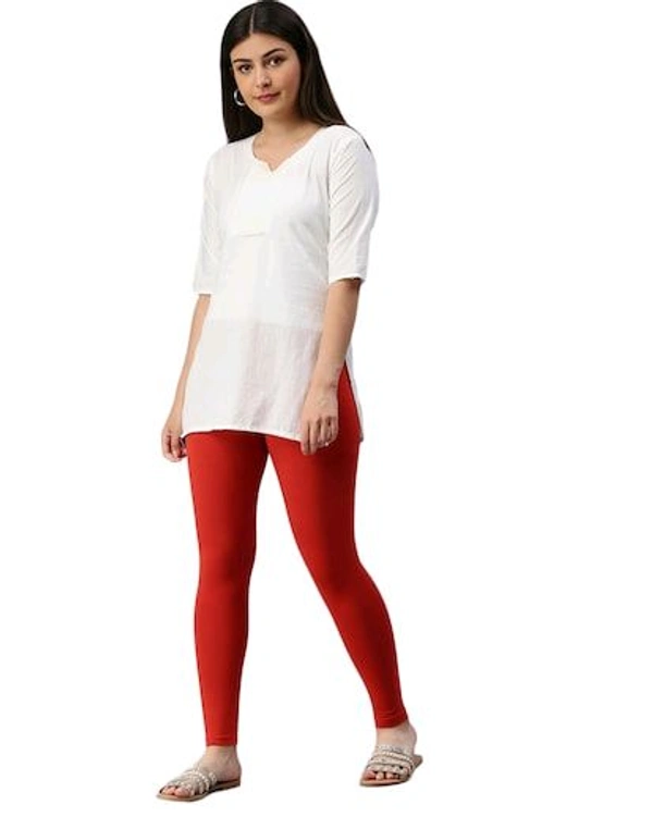 Cotton Lycra Ankle Length Leggings  - 2XL, Red