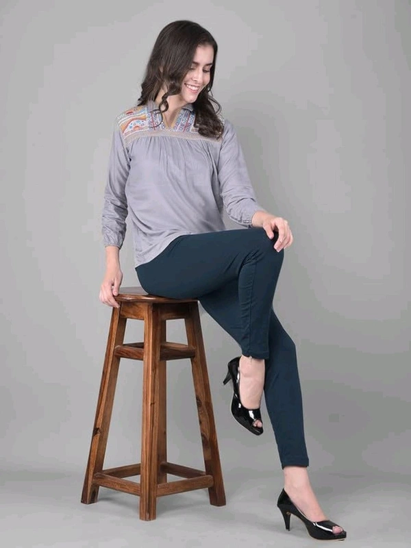 Comfort Lady KURTI PANTS | Comfort Lady Women's Cotton Blend Regular Fit for Casual,Formal and Daily Use Kurti Pants with Front Mobile Pocket  - FREE, Navy Blue