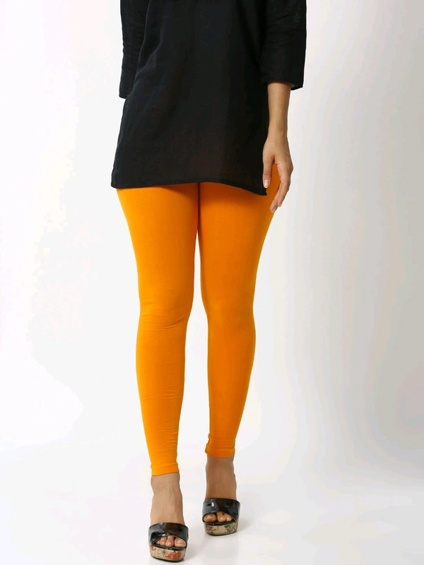 Cotton Lycra Ankle Length Leggings  - L, Orange