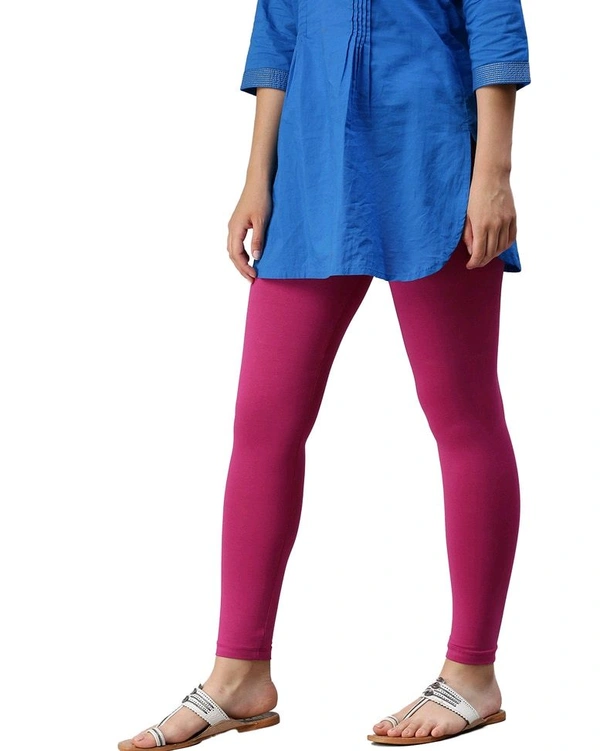 Cotton Lycra Ankle Length Leggings  - L, Dark Pink ( Rani )