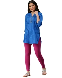 Cotton Lycra Ankle Length Leggings  - L, Dark Pink ( Rani )