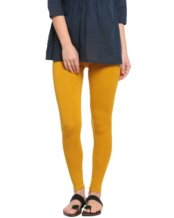 Cotton Lycra Ankle Length Leggings  - L, Mustard Yellow