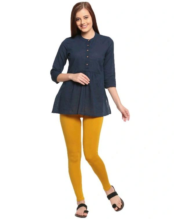 Cotton Lycra Ankle Length Leggings  - L, Mustard Yellow