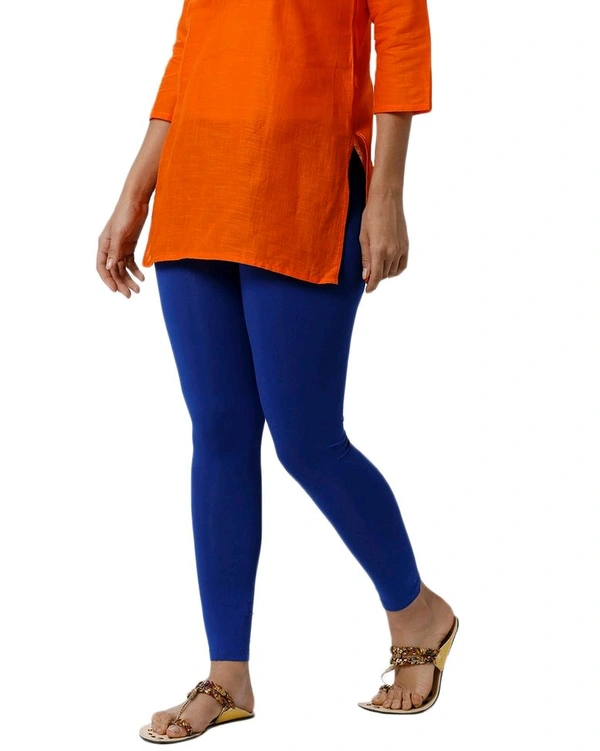 Cotton Lycra Ankle Length Leggings  - L, Royal Blue