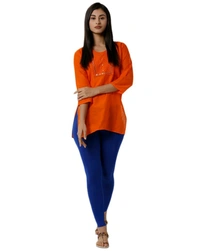 Cotton Lycra Ankle Length Leggings  - L, Royal Blue