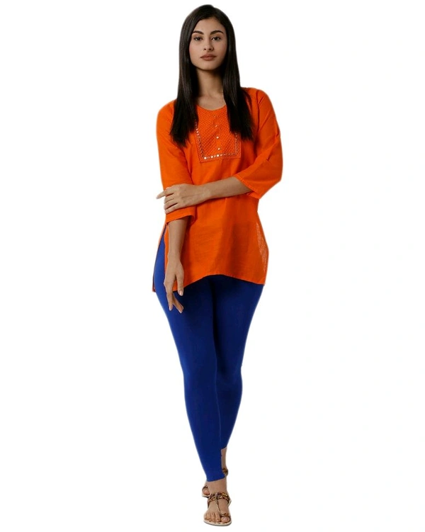 Cotton Lycra Ankle Length Leggings  - L, Royal Blue