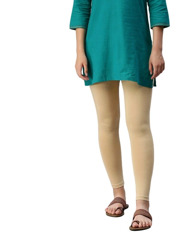 Cotton Lycra Ankle Length Leggings  - L, SKiN