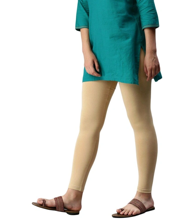 Cotton Lycra Ankle Length Leggings  - L, SKiN