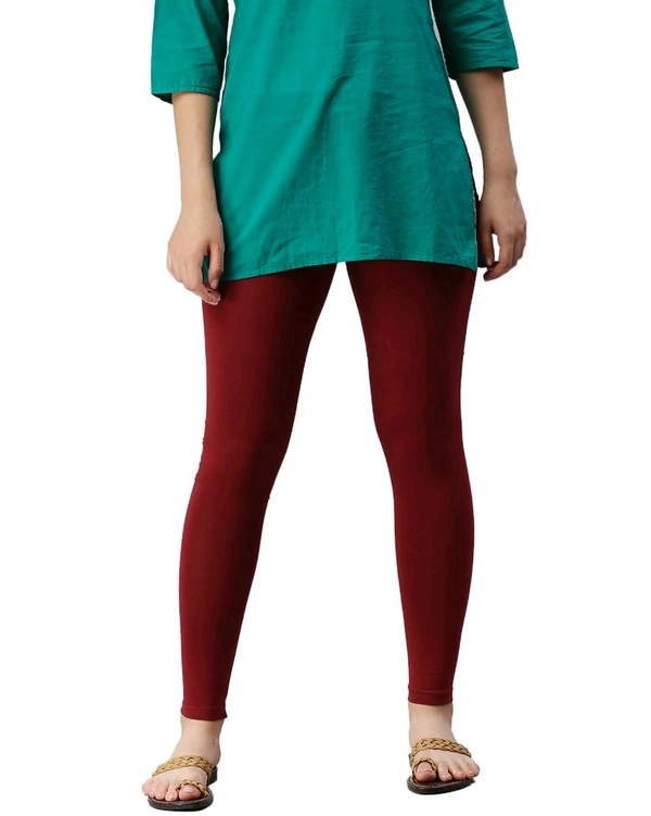 Cotton Lycra Ankle Length Leggings  - 2XL, Maroon