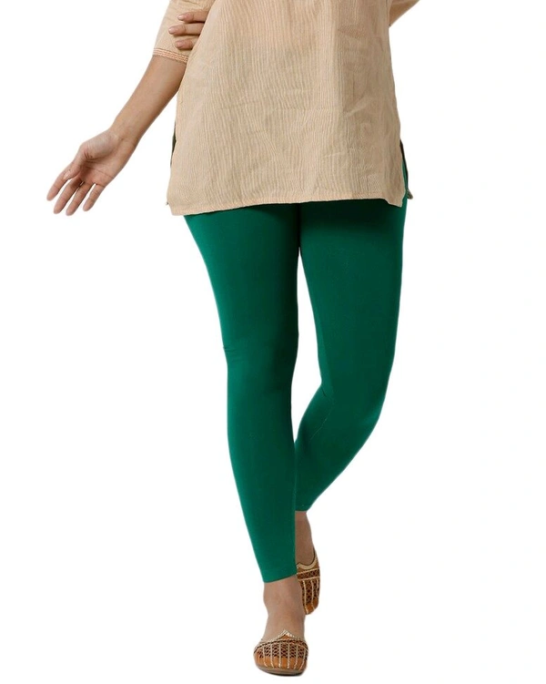Cotton Lycra Ankle Length Leggings  - L, Green