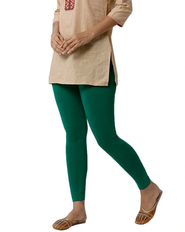 Cotton Lycra Ankle Length Leggings  - L, Green