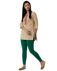 Cotton Lycra Ankle Length Leggings  - L, Green