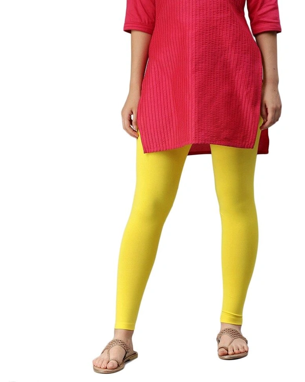 Cotton Lycra Ankle Length Leggings  - 2XL, Lemon Yellow