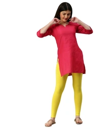 Cotton Lycra Ankle Length Leggings  - XL, Lemon Yellow