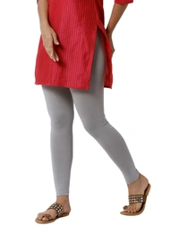 Cotton Lycra Ankle Length Leggings  - L, Light Grey