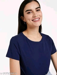 Womens Round Neck Tshirt Nevy blue  - S