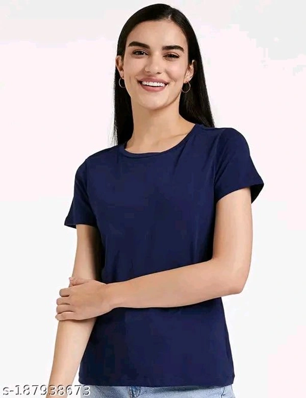 Womens Round Neck Tshirt Nevy blue  - L