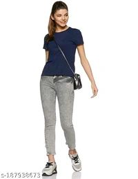 Womens Round Neck Tshirt Nevy blue  - L
