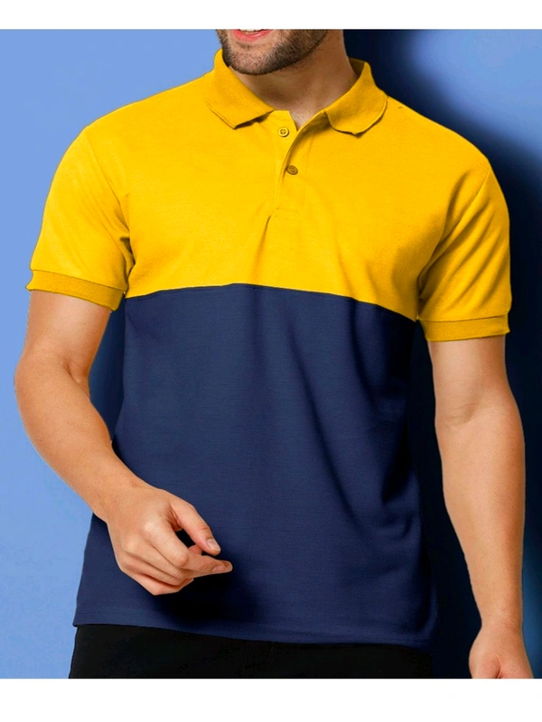 Mens Two Colour Polo Tshirt With Collar (Yellow & Blue) - M (40)