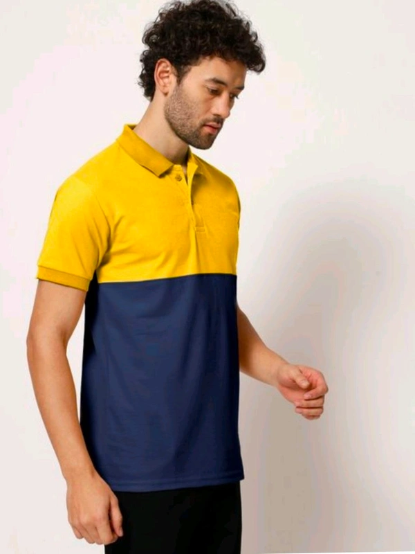 Mens Two Colour Polo Tshirt With Collar (Yellow & Blue) - M (40)
