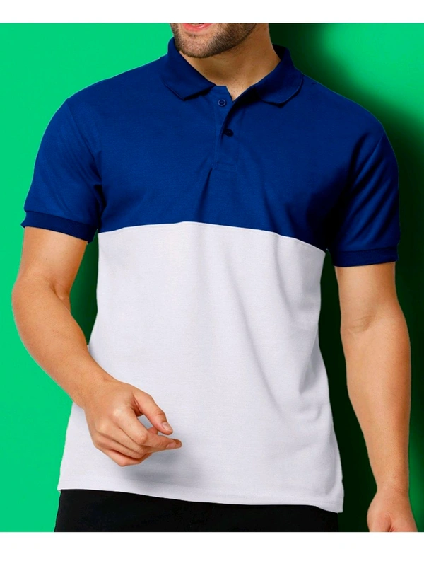 Mens Two Colour Polo Tshirt With Collar (Blue & White) - L (42)