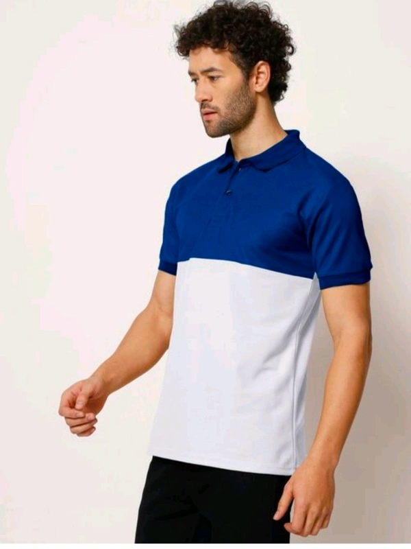 Mens Two Colour Polo Tshirt With Collar (Blue & White) - L (42)