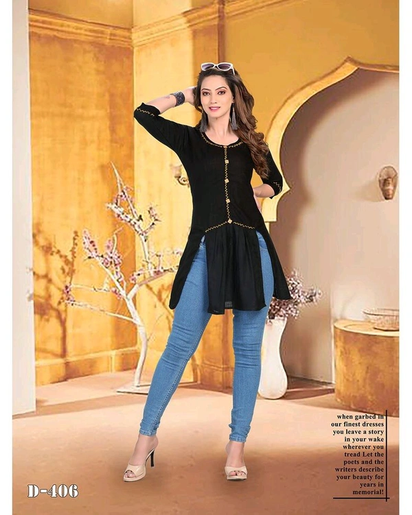 PRINAL  Women Top Rayon Embroidered Straight Kurta Black KURTI  - XL
