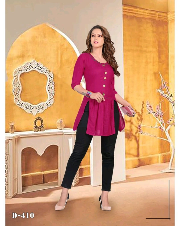 PRINAL  Women Top Rayon Embroidered Straight Kurta Rani KURTI  - XL