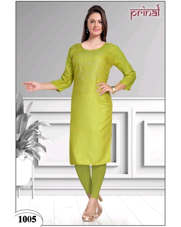 PRINAL  Rayon Embellished Straight Kurta 101 cm Length Stylish Round Neck Half Sleeve Womens Kurtis Palm (BX701005) - XXL