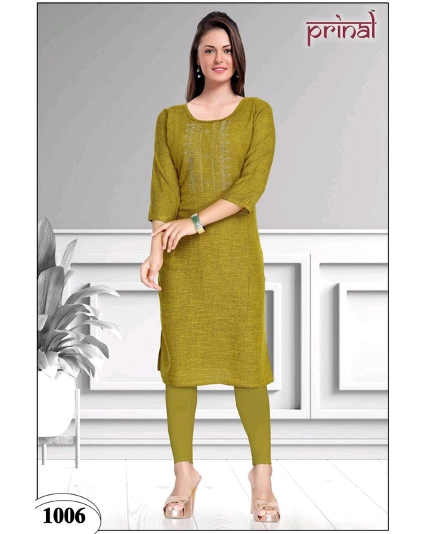 PRINAL Rayon Embellished Straight Kurta 101 cm Length Stylish Round Neck Half Sleeve Womens Kurtis Mehedi (BX701006) - XXL