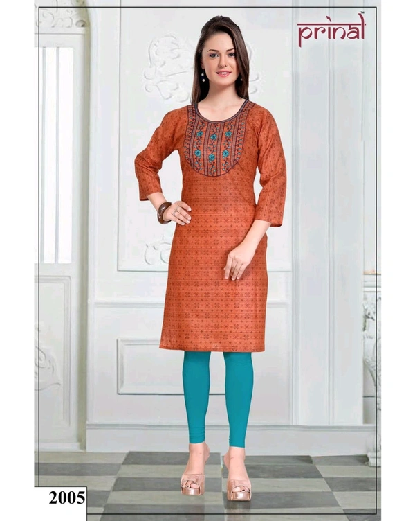 PRINAL Cotton Embroidered Straight Kurta Light Orange (BX72005) - XXL