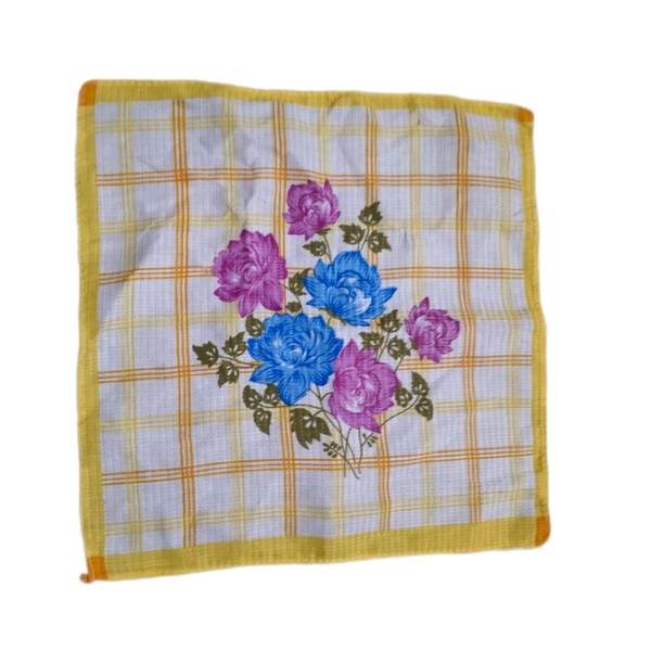 Flowers Print Yellow Hand Rumaal Handkerchief 
