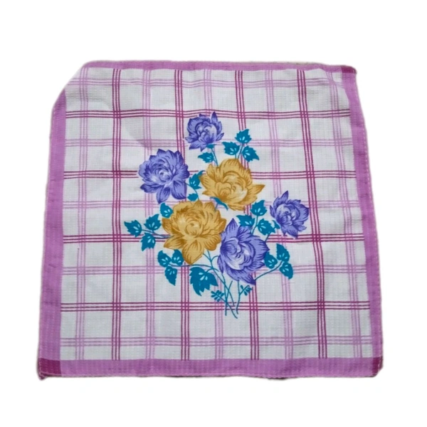 Flowers Print Baby Pink Hand Rumaal Handkerchief 