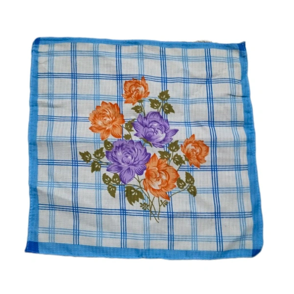 Flowers Print Blue Hand Rumaal Handkerchief 