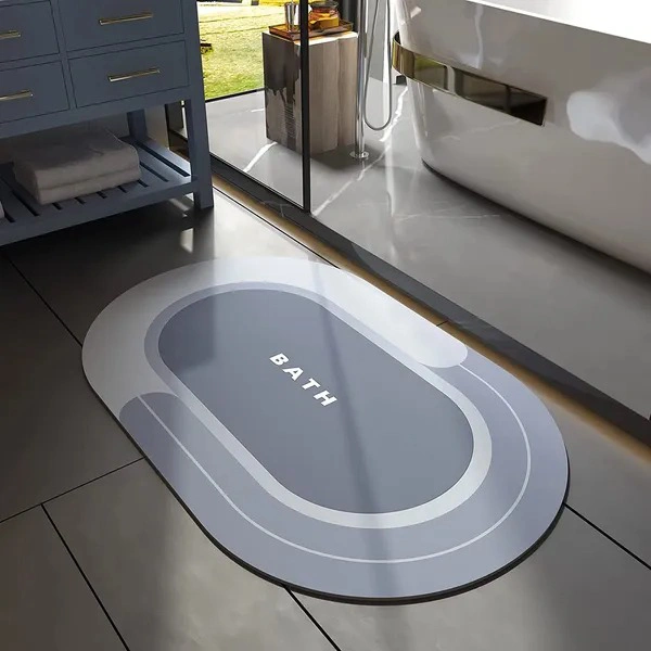Anti Slip Bathroom Door Mat Oval Shape Floor Mat for Home and Kitchen Anti Skid Water Soaking Bathroom Mat Rubber Foot Mat (40 X 60 Cm)