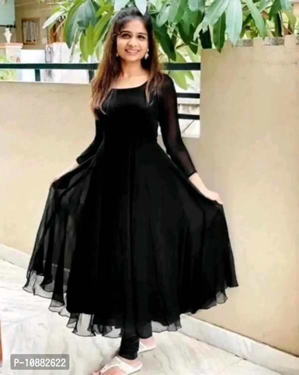 Fancy Georgette Gowns For Women - XXL, Black
