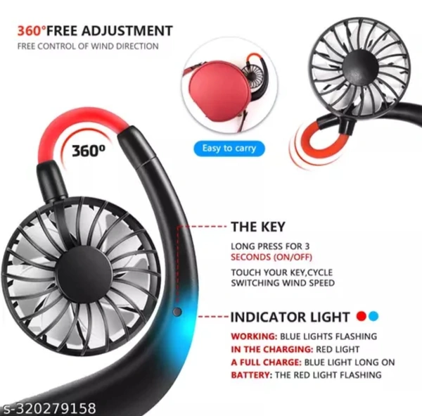 Handfree Personal Mini Neck Fan USB Rechargeable 360 Degree Rotation Fan