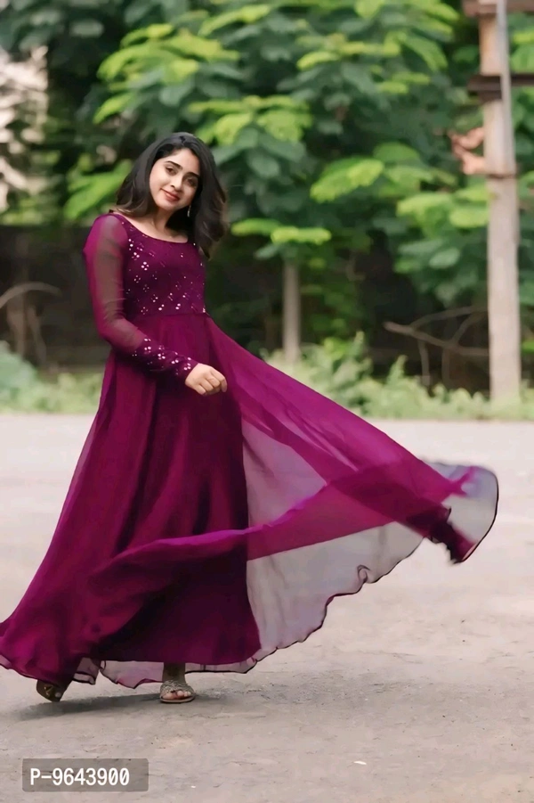 Stylish Fancy Faux Georgette Ethnic Gowns For Women - M, Cardinal Pink