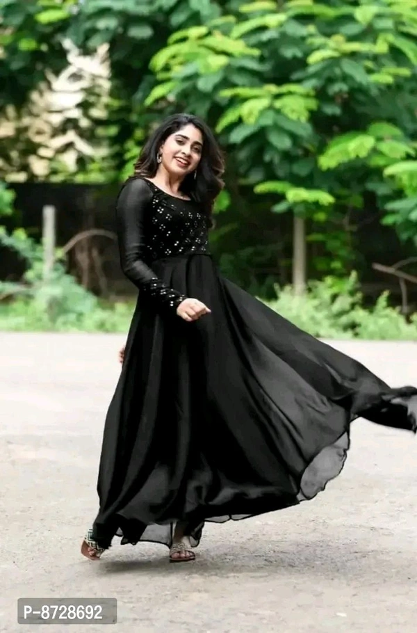 Stylish Fancy Faux Georgette Ethnic Gowns For Women - XL, Black