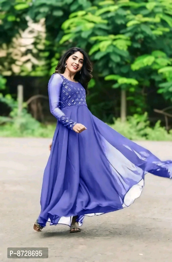 Stylish Fancy Faux Georgette Ethnic Gowns For Women - XXL, Electric Violet