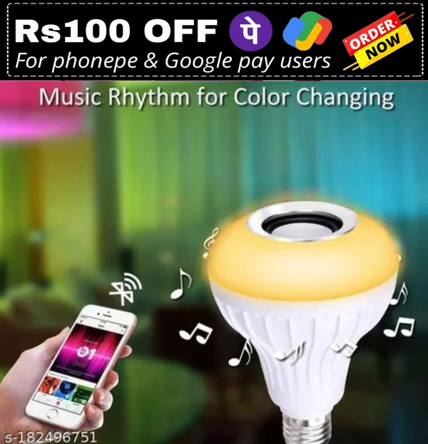 Tied Ribbons 3 in 1- 12W B22 Led Bulb with Bluetooth Speaker Music Light Bulb + Rgb Light Ball Bulb with Remote Control for Home Bedroom Living Room Party Decoration