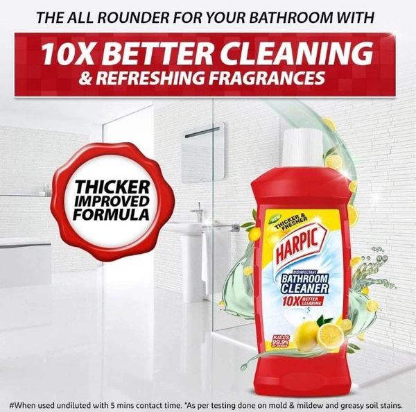 Harpic 1 Litre - Lemon, Bathroom Cleaner Liquid | New Thicker Bathroom Floor Cleaner | Red Harpic Bottle