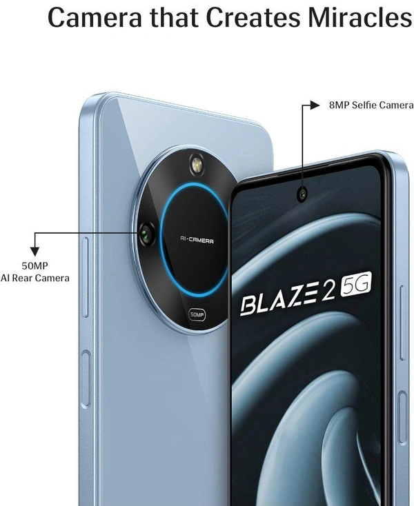 Lava Blaze 2 5G (Glass Blue, 4GB RAM, 64GB Storage)| Stunning Ring Light| 50 MP AI Camera |5000 mAh Battery| Upto 8 GB Expandable RAM