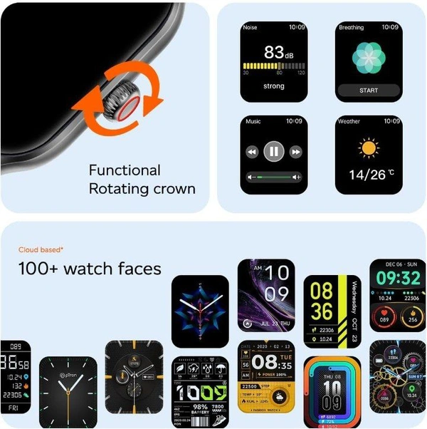 pTron Store pTron Newly Launched Reflect MaxPro Smartwatch, 2.01" Full Touch Display with Bluetooth Calling, Functional Crown, 600 NITS, 100+ Watch Faces, HR, SpO2, Sports Mode, 5 Days Battery Life & IP68 (Black)