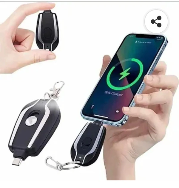 Portable Emergency Key Chain Power Bank Mini 1500mah Fast Finger Type Key Chain, Keychain Type Power Bank ( C Type Charger Port