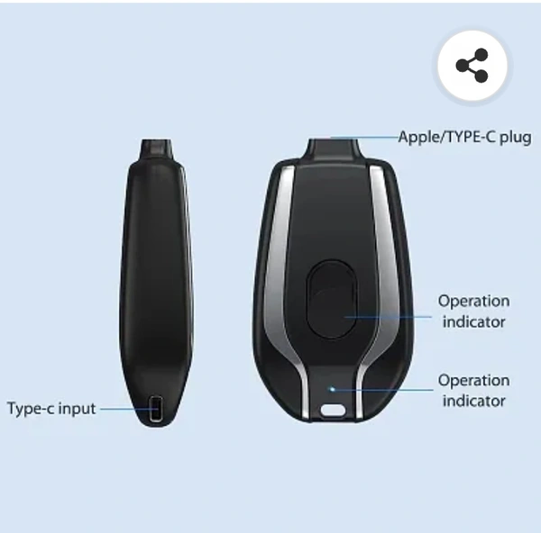 Portable Emergency Key Chain Power Bank Mini 1500mah Fast Finger Type Key Chain, Keychain Type Power Bank ( C Type Charger Port