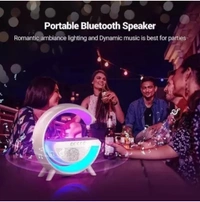 PYU Atmosphere Night Light Wireless Phone Charger Bluetooth Speaker Alarm Clock All in One LED Table Lamp for Bedroom, Living Room, Office, Ideal Gift Choice (BT-3401)78%off