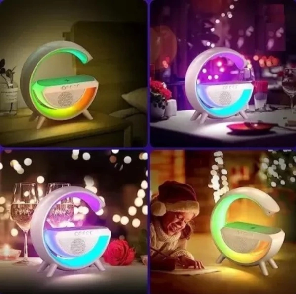 PYU Atmosphere Night Light Wireless Phone Charger Bluetooth Speaker Alarm Clock All in One LED Table Lamp for Bedroom, Living Room, Office, Ideal Gift Choice (BT-3401)78%off