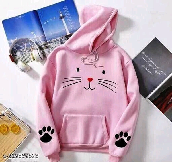 Printed Sweatshirt Full Sleeve Hoody - Magenta / Fuchsia, S