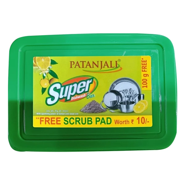 Patanjali Dishwash Bar-600g (500g+100g)+ FREE Scrub Pad